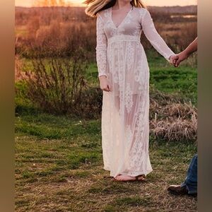 ALTAR’D STATE Long Sleeve Embroidered Lace Norrie Maxi Dress - S